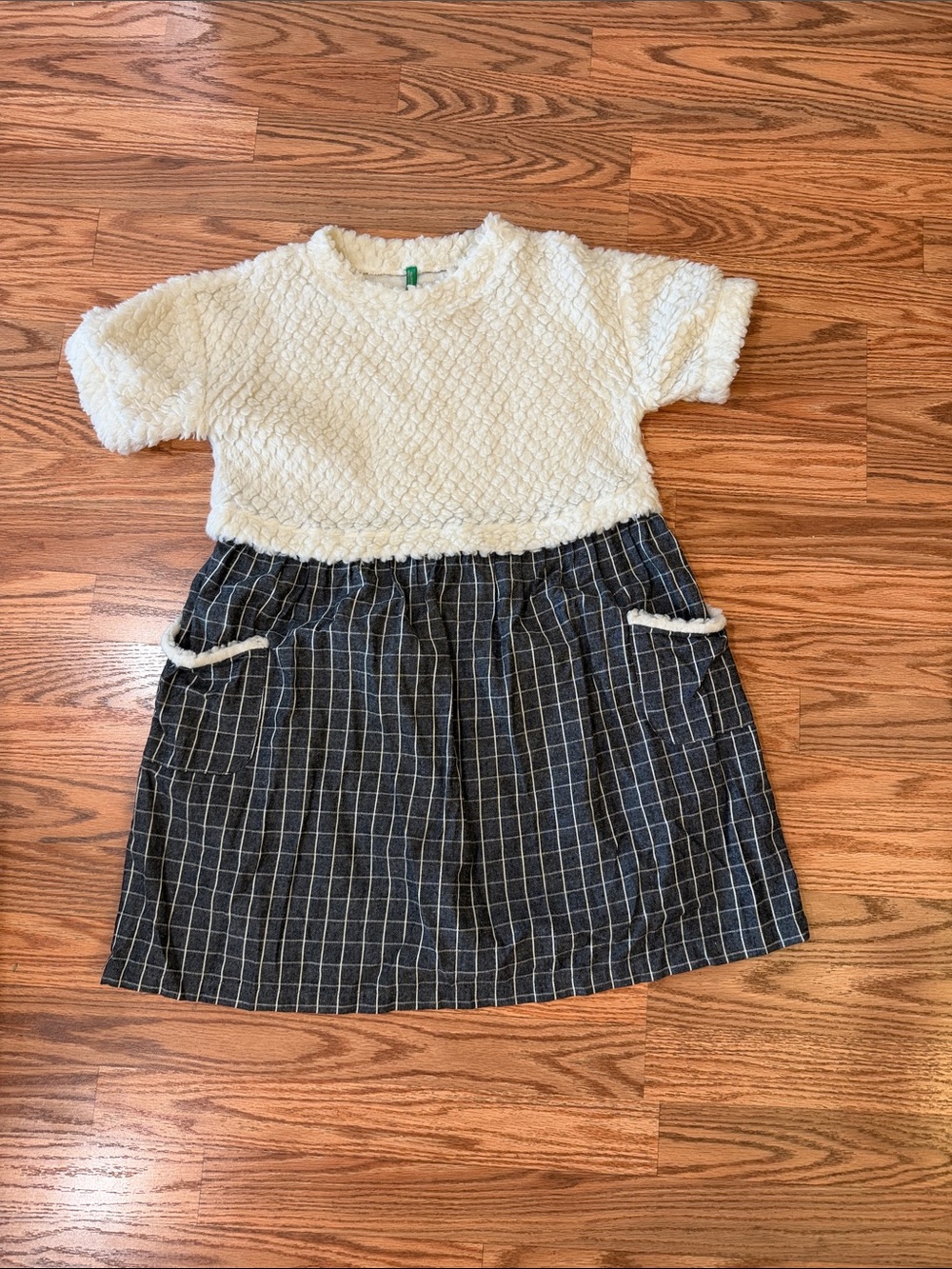 United Colors Of Benetton Cream Top with Navy Plaid Skirt Dress